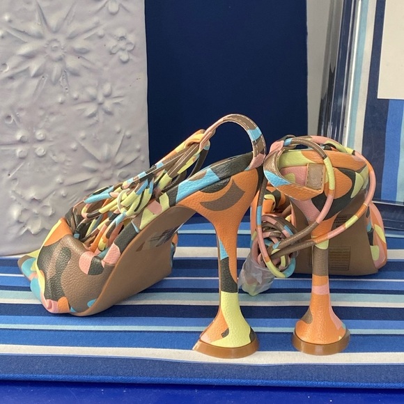 Cape Robbin multicolor camo square toe knotted strappy  high heel sandals sz 10 - Picture 10 of 12